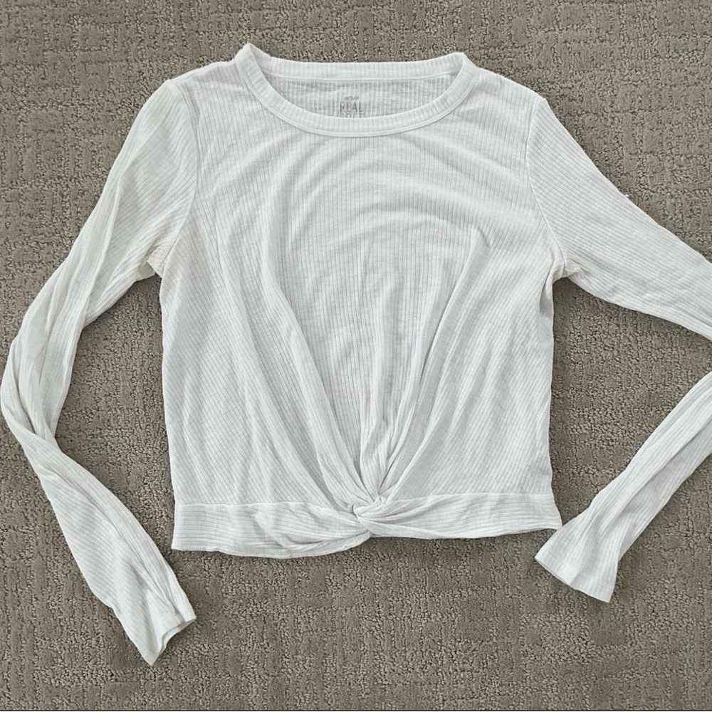 Aerie Real Soft Twist Front Ribbed Long Sleeve Crop Top White S